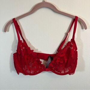 ✨ Victoria’s Secret Women’s Red Lace Unlined Plunge Bra 36D